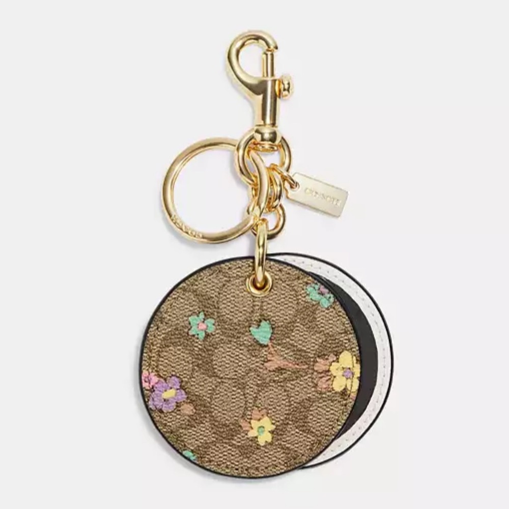 Coach Mirror Bag Charm In Signature Canvas With Spaced Floral Print
